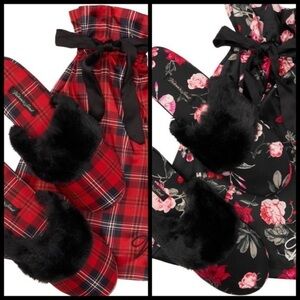 🆕2pr-VS Satin faux fur Slippers w/pouch size Lrg